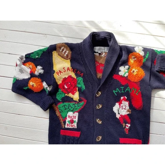 Eagles Eye sweater vtg college football Rose Bowl‎ novelty print cardigan